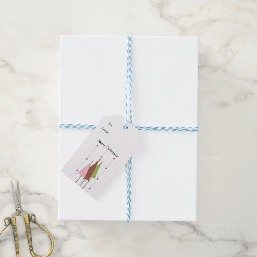 Whimsical-kerstbomen Cadeaulabel (Met Touw)