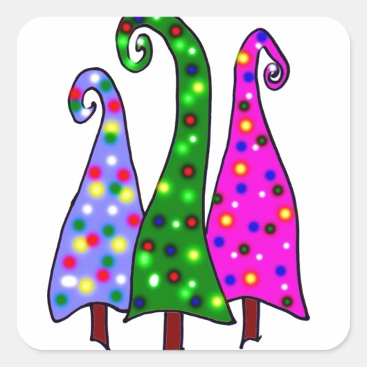 Whimsical-kerstbomen Vierkante Sticker (Voorkant)