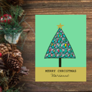 Whimsical Kerstboom met Benoemde Lichten Briefkaart