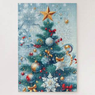Whimsical Kerstboom met Sneeuwvlokken Legpuzzel