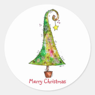 Whimsical-kerstboom Ronde Sticker