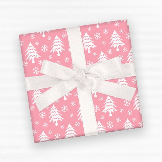 Whimsical-kerstboom Snowflake Pink White Cadeaupapier