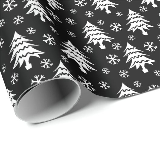Whimsical-kerstboom Snowflake White Black Cadeaupapier (Rol Hoek)