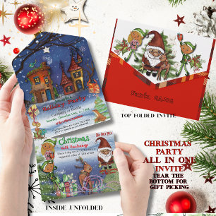 Whimsical Kerstfeest & Cadeaubal All In One Uitnodiging