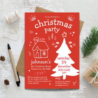 Whimsical kerstfeest met boom en huisje in kaart