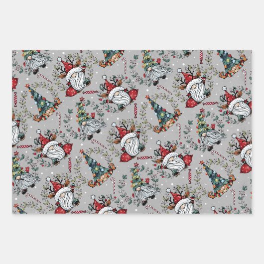 Whimsical Kerstgnomen Inpakpapier Vel (Voorkant 3)