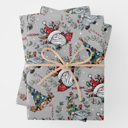 Whimsical Kerstgnomen Inpakpapier Vel (In situ)