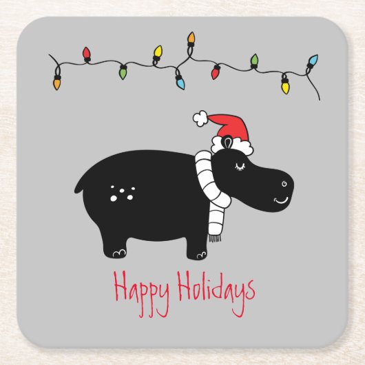 Whimsical Kersthippo Vierkante Kartonnen Onderzetter (Voorkant)