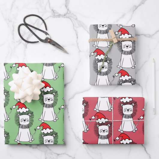 Whimsical-kerstleeuwen Inpakpapier Vel (Voorkant)