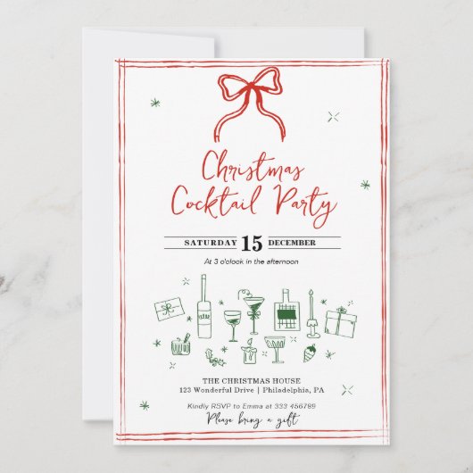 Whimsical Kerstmis Cocktail Party Kaart (Voorkant)