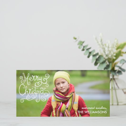 Whimsical Kerstmis Kalligrafie Moderne werveling F Feestdagenkaart (Staand voorkant)