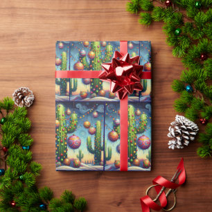 Whimsical Kerstmis Zuidwest Saguaro Cactus Cadeaupapier