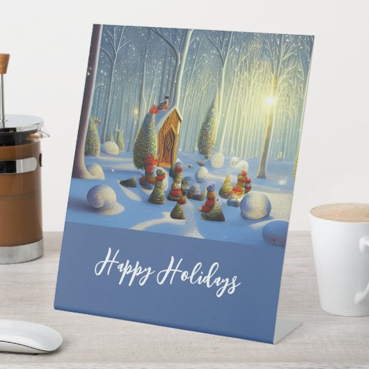 Whimsical-kerstscène reclamebord met voetstuk (Insitu)