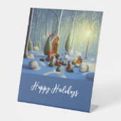Whimsical-kerstscène reclamebord met voetstuk (Voorkant)