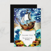 Whimsical Kinderen Boat Pirate Verjaardag Bedankkaart (Voorkant / Achterkant)