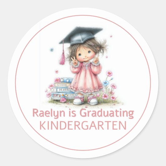 Whimsical Kindergarten Graduation Celebration  Ronde Sticker (Voorkant)