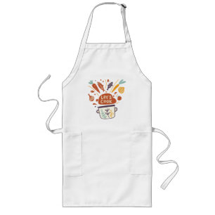 Whimsical Kitchen Scene met "Let's Cook" -tekst - Lang Schort