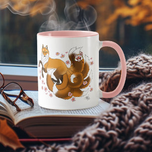 Whimsical Kitsune Vos Blauwe Kersenbloesem Fantasi Mok