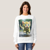 Whimsical Kitten Rain Run Sweatshirt de base des f (Devant entier)