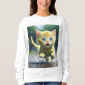 Whimsical Kitten Rain Run Vrouwen Basic Sweatshirt (Voorkant)