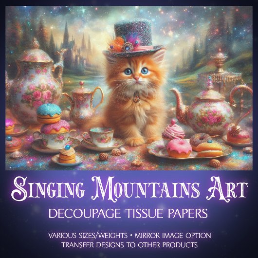 Whimsical Kitten Victoriaans Tea Party Decoupage Tissuepapier