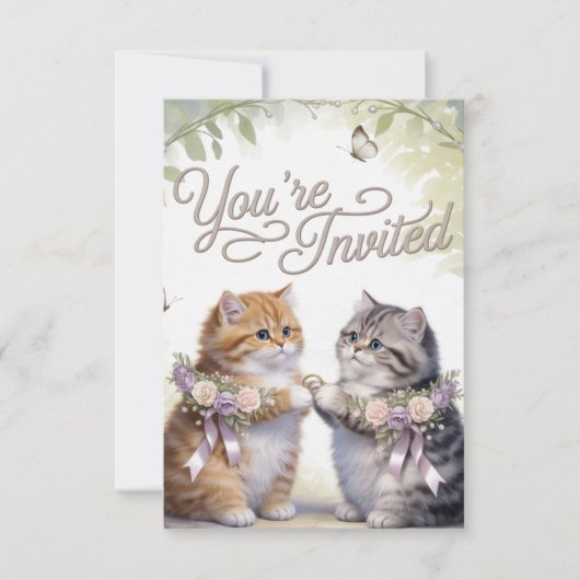 Whimsical Kitten Wedding Invitation  (Devant)