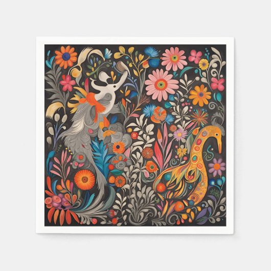 Whimsical Kleurrijk Bloemig Otomi Patroon Servet (Voorkant)