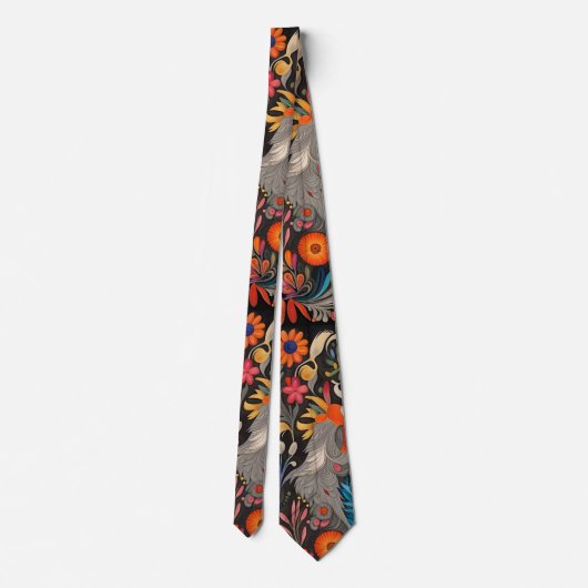 Whimsical Kleurrijk Otomi Patroon Stropdas (Achterkant)