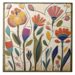 Whimsical Kleurrijke Bloemen Tegeltje