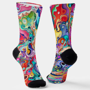Whimsical Kleurrijke Curly en Wiggly Vormen Sokken