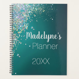 Whimsical Kleurrijke Glitter op Blauwgroen Planner