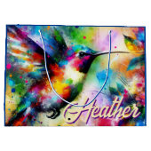 Whimsical Kleurrijke kolibrie vogel gepersonalisee Groot Cadeauzakje (Achterkant)