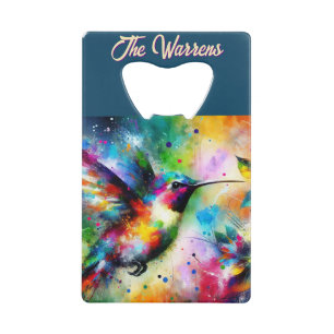 Whimsical Kleurrijke kolibrie vogel gepersonalisee Kredietkaart Flessenopener