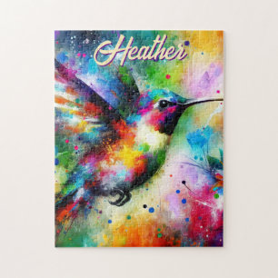 Whimsical Kleurrijke kolibrie vogel gepersonalisee Legpuzzel