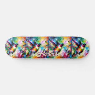 Whimsical Kleurrijke kolibrie vogel gepersonalisee Skateboard