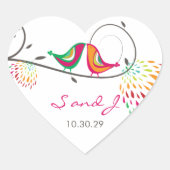 Whimsical Kleurrijke Kussen Zomer Vogels Bruiloft Hart Sticker (Voorkant)