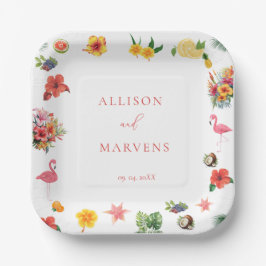 Whimsical Kleurrijke Leuke Tropische Flamingle Wed Papieren Bordje