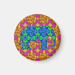 Whimsical Kleurrijke Paisley Print Circus Olifant Magneet