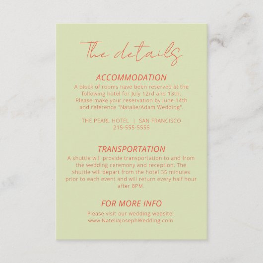 Whimsical kleurrijke retro moderne bruiloft detail informatiekaartje (Voorkant)