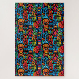 Whimsical Kleurrijke Tropische Tiki Maskers Moeili Legpuzzel