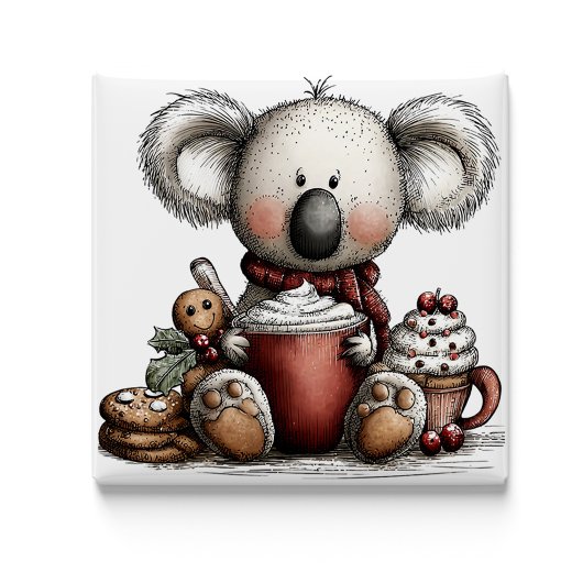 Whimsical Koala Hot Chocolate Christmas Magnet Magneet