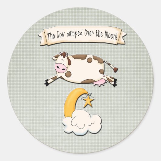 Whimsical Koe over de maan Ronde Sticker (Voorkant)
