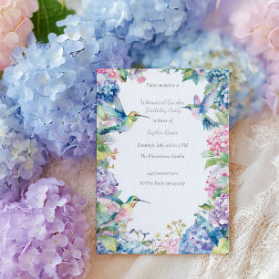 Whimsical Kolibries met Hydrangeas Verjaardag Kaart
