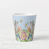 Whimsical Konijn Blauw Chinoiserie Bloemkonijn La Latte Mok (Voorkant)