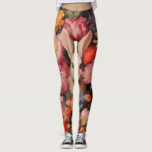 Whimsical konijnenveer bloeit leggings