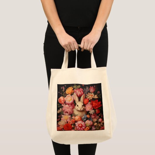 Whimsical konijnenveer bloeit tote bag (Voorkant (product))