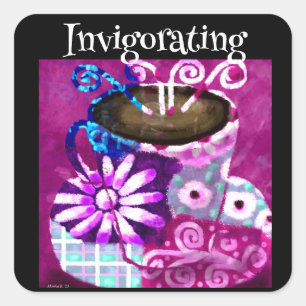 Whimsical Kopje Koffie Abstract Schilderen Paarse Vierkante Sticker
