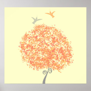 Whimsical Koraal en Grijze Boom - bijpassende uitn Poster