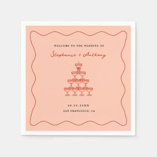 Whimsical Koraal en Kersenrood Champagne Bruiloft Servet