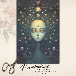 Whimsical Kosmische Gouden Godin Fantasie Decoupag Tissuepapier